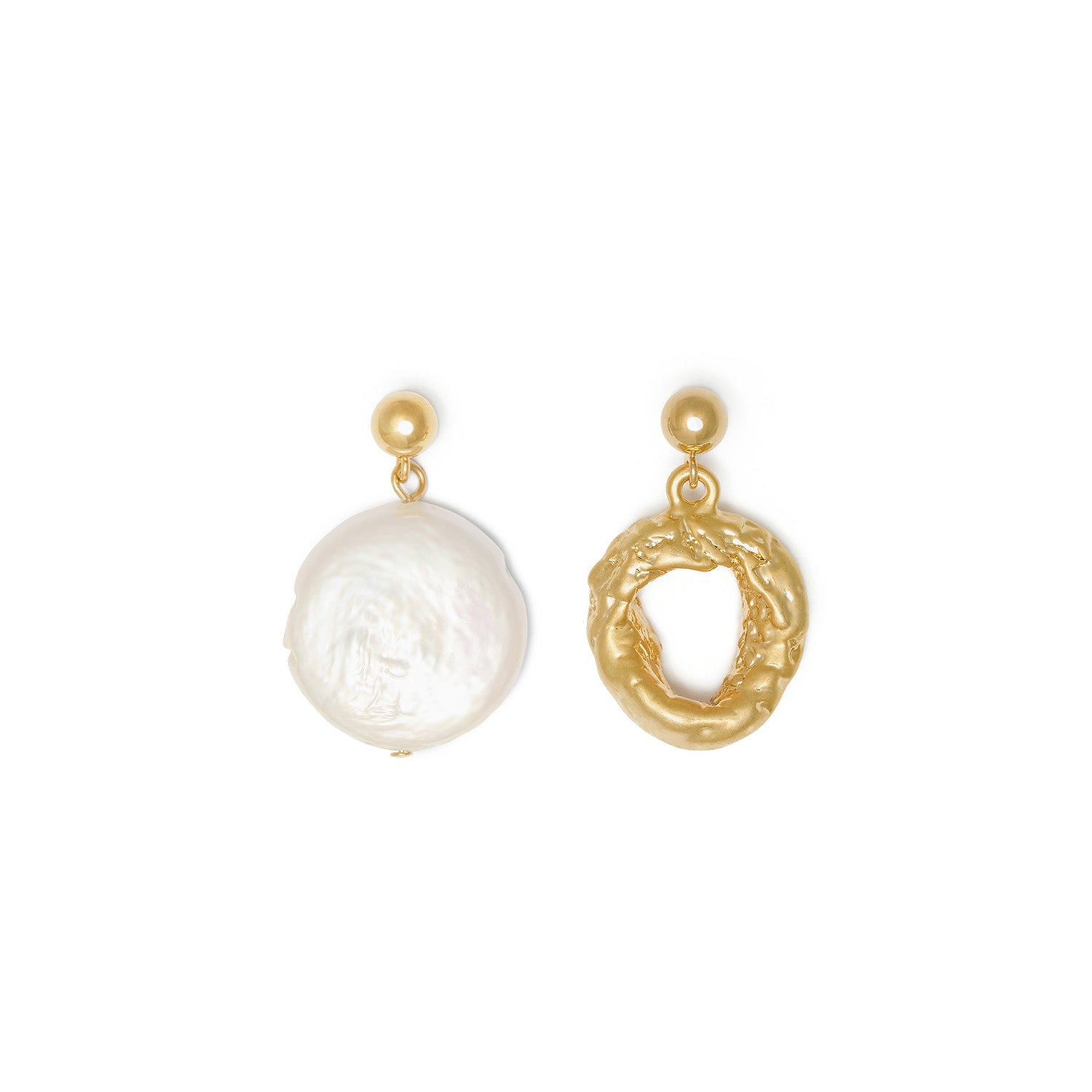 Asymmetrical Round Pearls Earrings